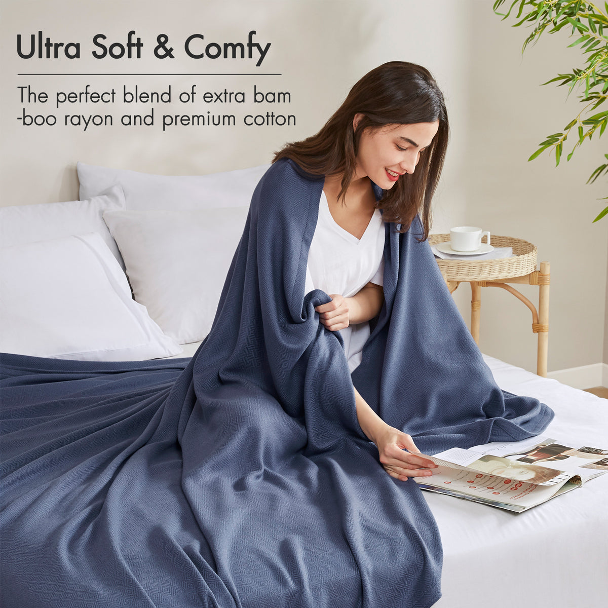 Bamboo Cotton Rayon Blanket - Navy