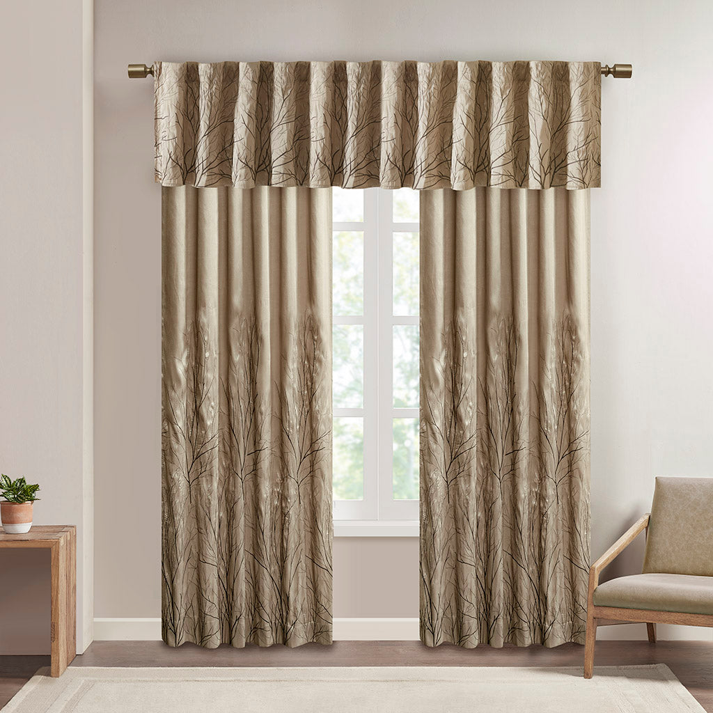 Andora Faux Silk Embroidered Window Valance - Tan