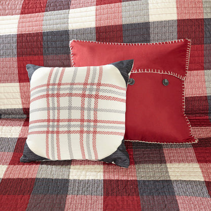 Ridge 6 Piece Printed Herringbone Quilt Set with Throw Pillows - Red