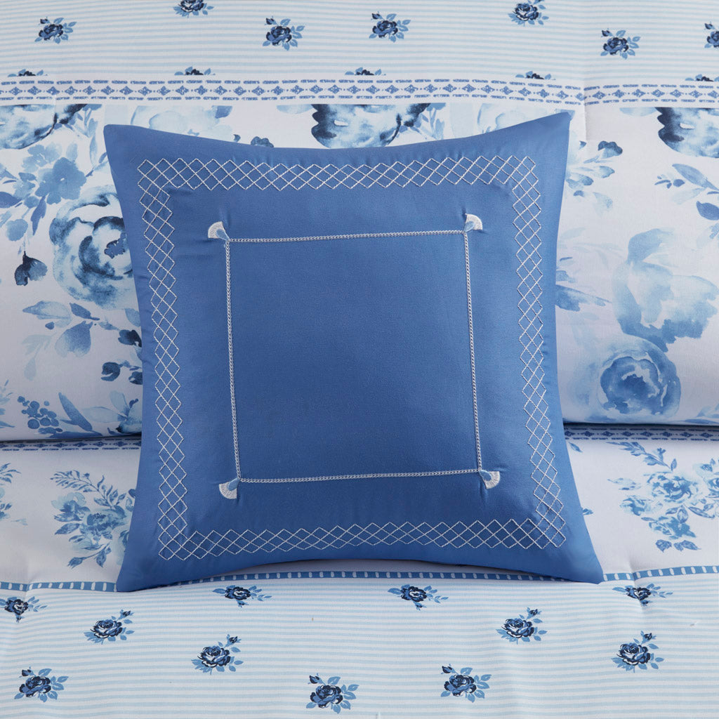 Christa Floral Striped Comforter Set - Blue