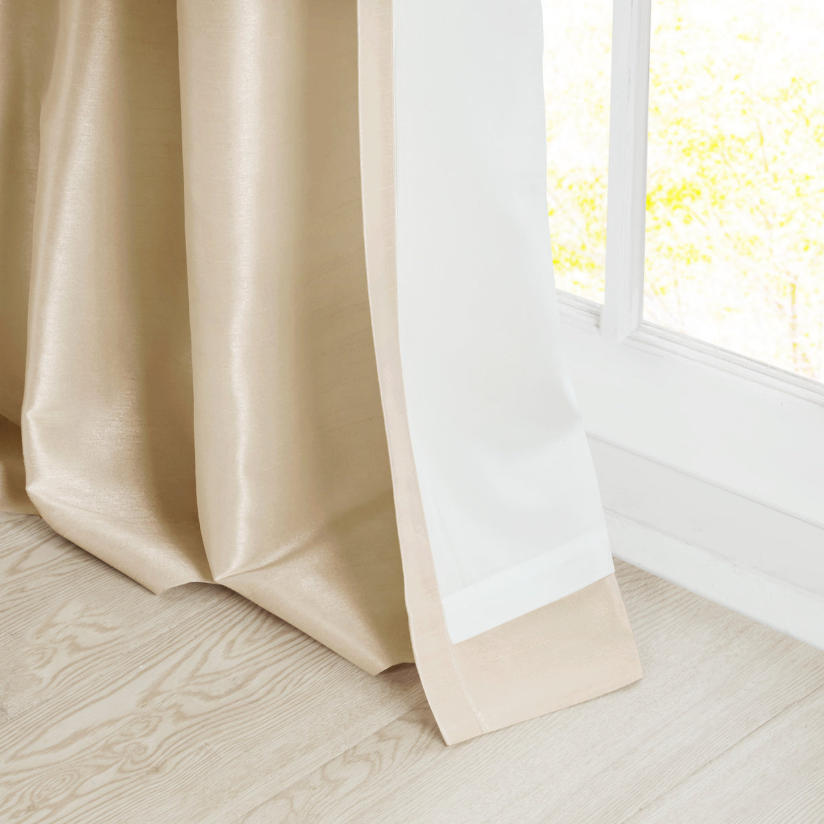 Emilia 100% Polyester Solid Faux Silk Lined Twist Tab Window Curtain - Champagne