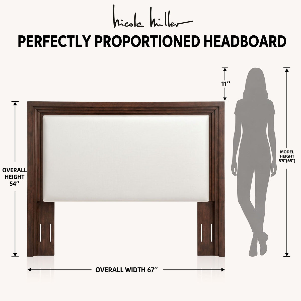 Bellamy Full/Queen Upholstered Wood Headboard with USB and USB-C charging ports - Ivory/Walnut