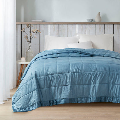 Cambria Oversized Down Alternative Blanket with Satin Trim - Slate Blue