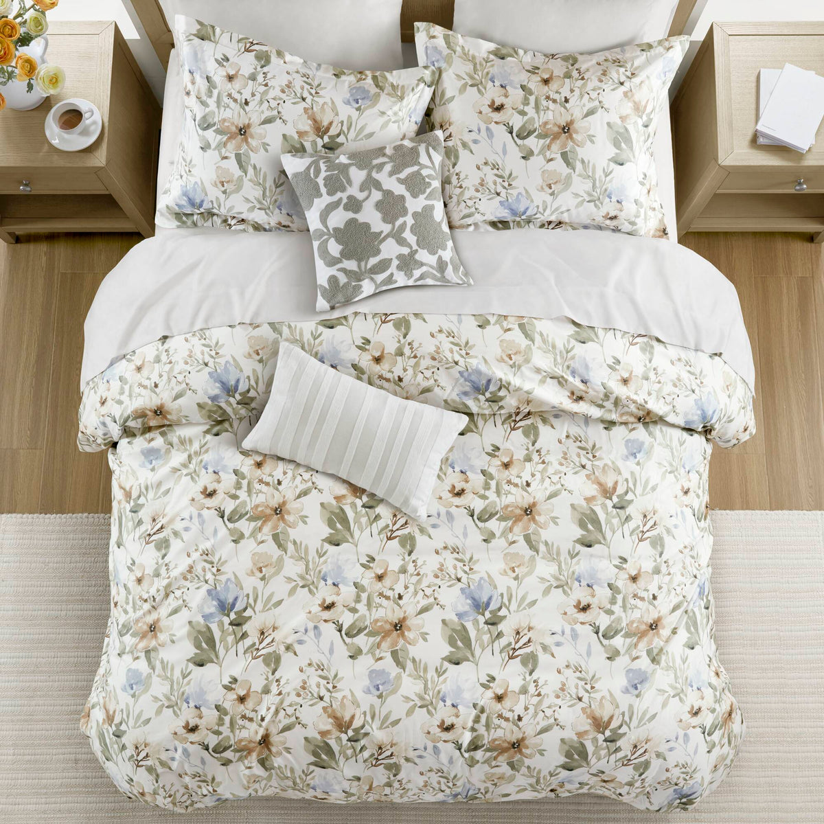 Herbal 5 Piece Cotton Sateen Print Duvet Set - Multi