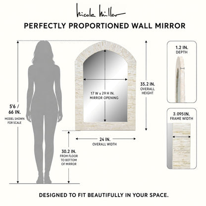 Serein 24X36 Handcrafted Mother of Pearl Arch Wall Mirror - Ivory