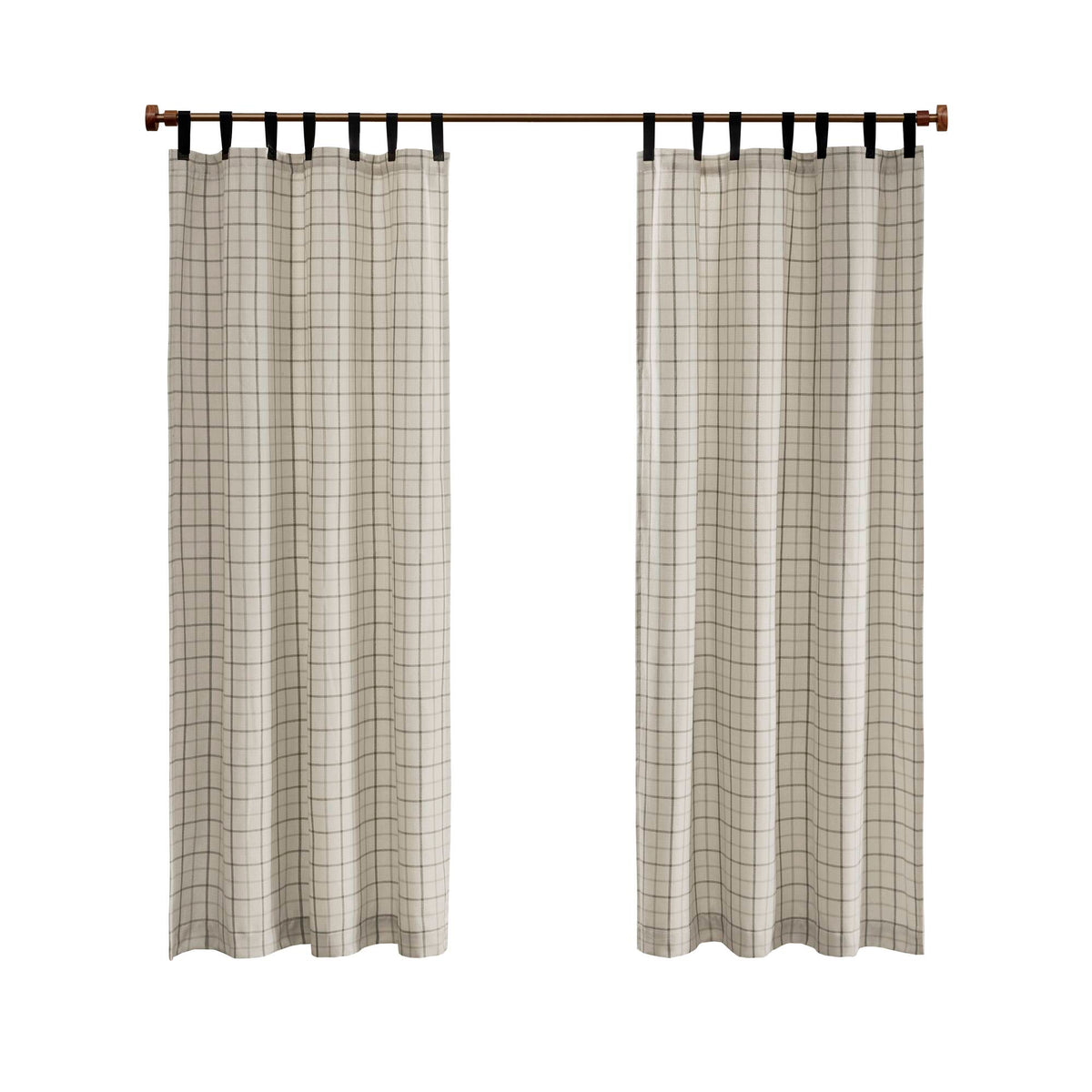 Anaheim Plaid Faux Leather Tab Top Curtain Panel with Fleece Lining - Natural