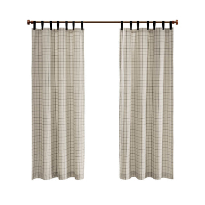 Anaheim Plaid Faux Leather Tab Top Curtain Panel with Fleece Lining - Natural