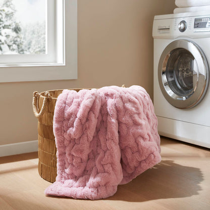 Ruched Fur Throw - Pink