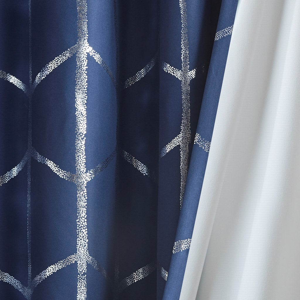 Raina Total Blackout Metallic Print Grommet Top Curtain
