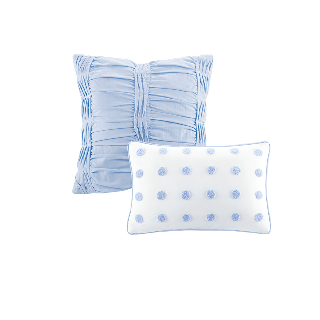 Brooklyn Cotton Jacquard Comforter Set with Euro Shams and Throw Pillows - Blue