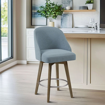 Pearce Swivel Upholstered Counter Stool with Solid Wood Legs & Metal Footrest - Blue