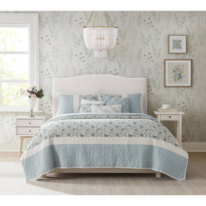 Dawn 6 Piece Cotton Percale Quilt Set with Throw Pillows - Aqua