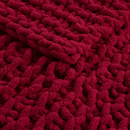 Chenille Chunky Knit Throw - Red
