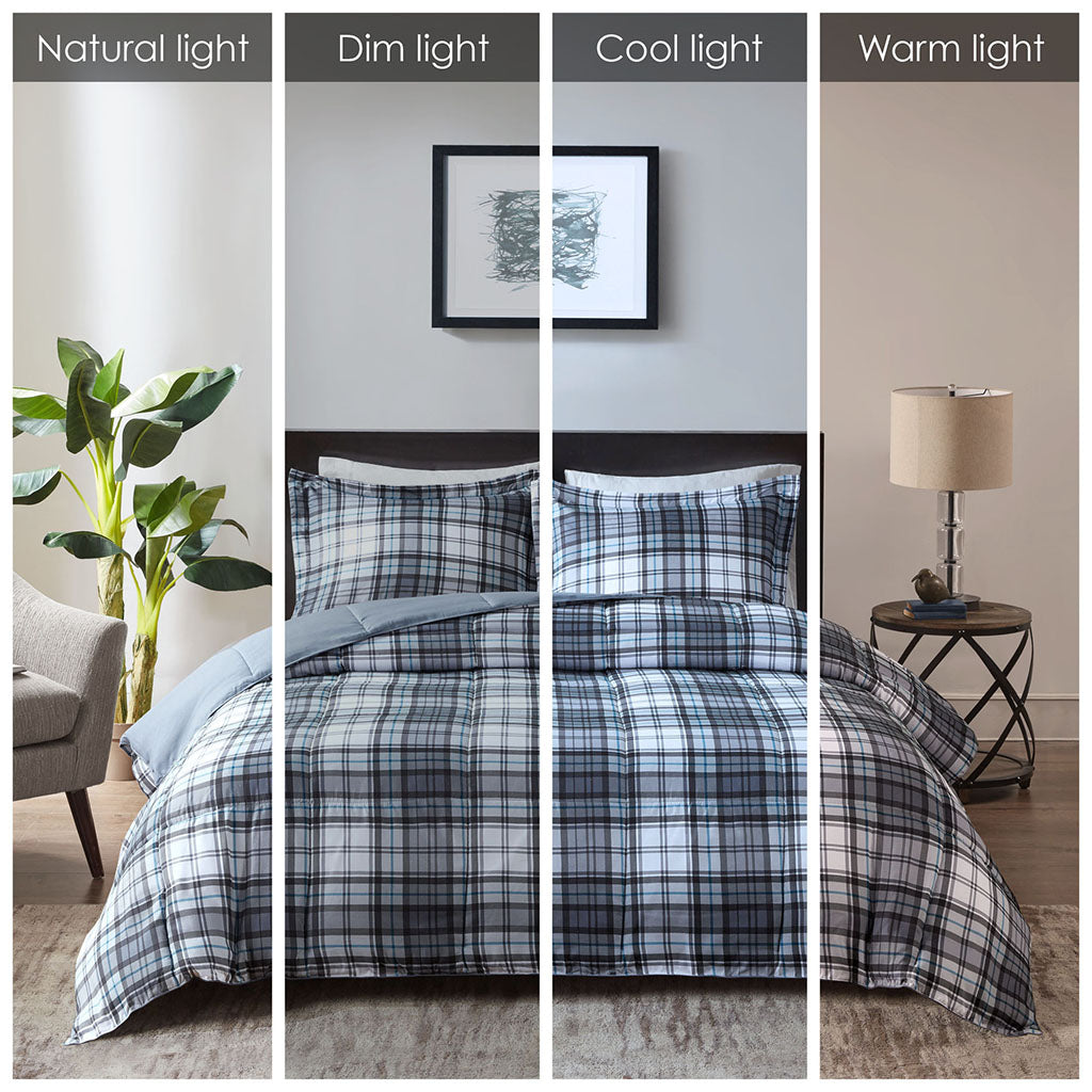 Parkston 3M Scotchgard Down Alternative All Season Comforter Set - Plaid Grey