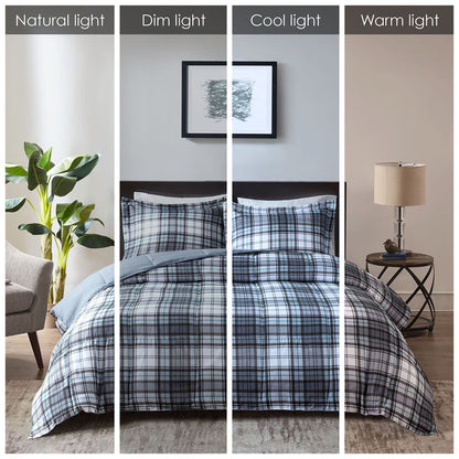 Parkston 3M Scotchgard Down Alternative All Season Comforter Set - Plaid Grey