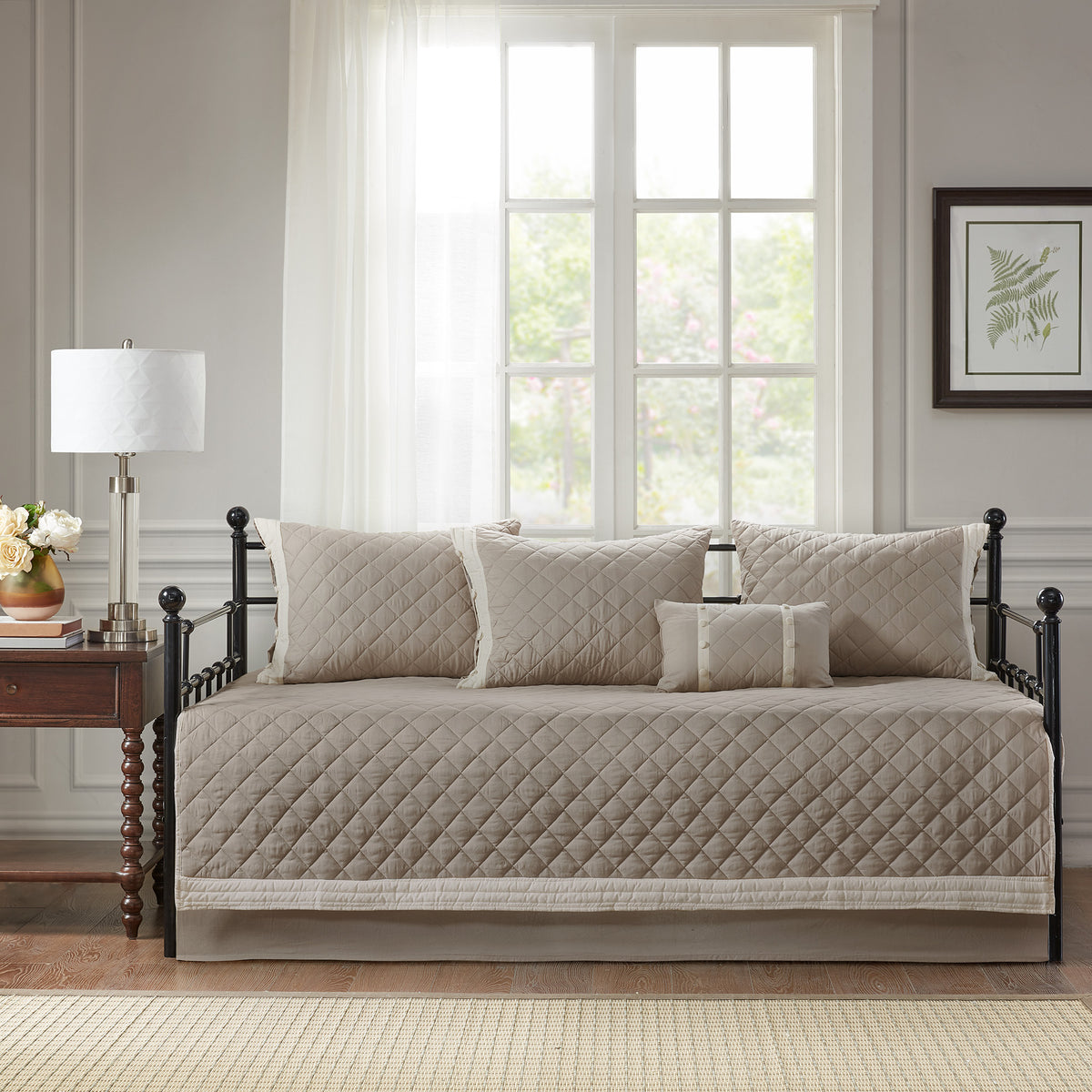 Breanna 6 Piece Cotton Daybed Cover Set - Khaki