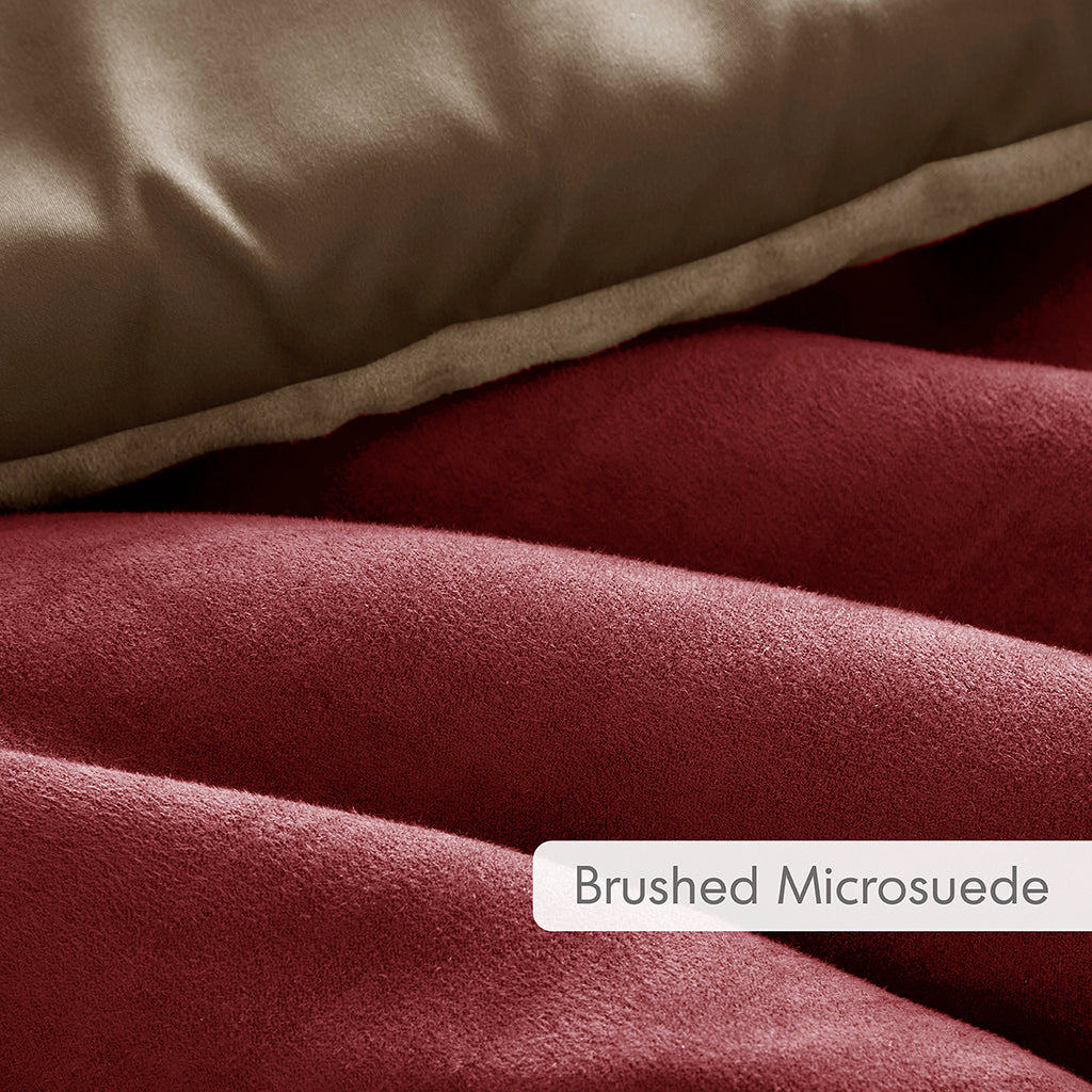 Highland Stripe Pieced Faux Suede Comforter Set - Brick