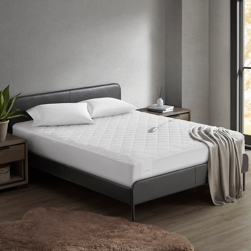 Embossed Microfiber Heated Mattress Pad - White