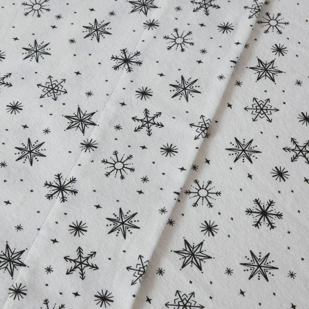 Oversized Cotton Flannel 4 Piece Sheet Set - Black Snowflakes