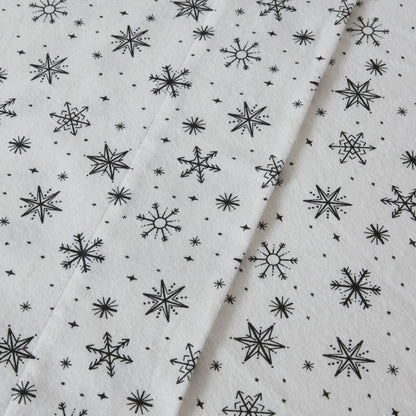 Oversized Cotton Flannel 4 Piece Sheet Set - Black Snowflakes