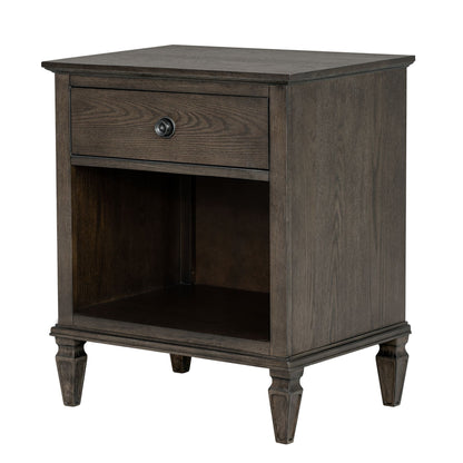 Victoria one-drawer wood nightstand with shelf - Antique Brown