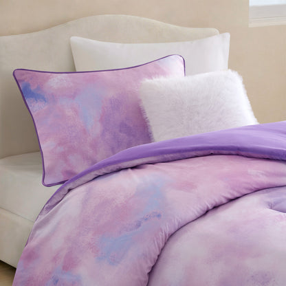 Cassiopeia Watercolor Tie Dye Printed Comforter Set with Throw Pillow - Purple