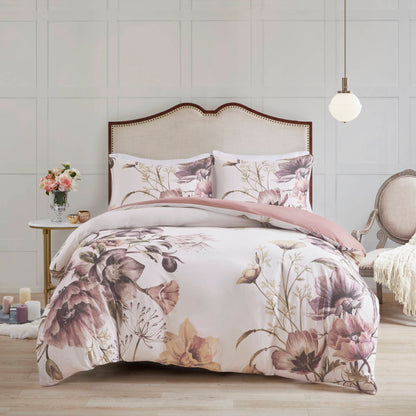 Cassandra 3 Piece Cotton Printed Duvet Cover Set - Blush