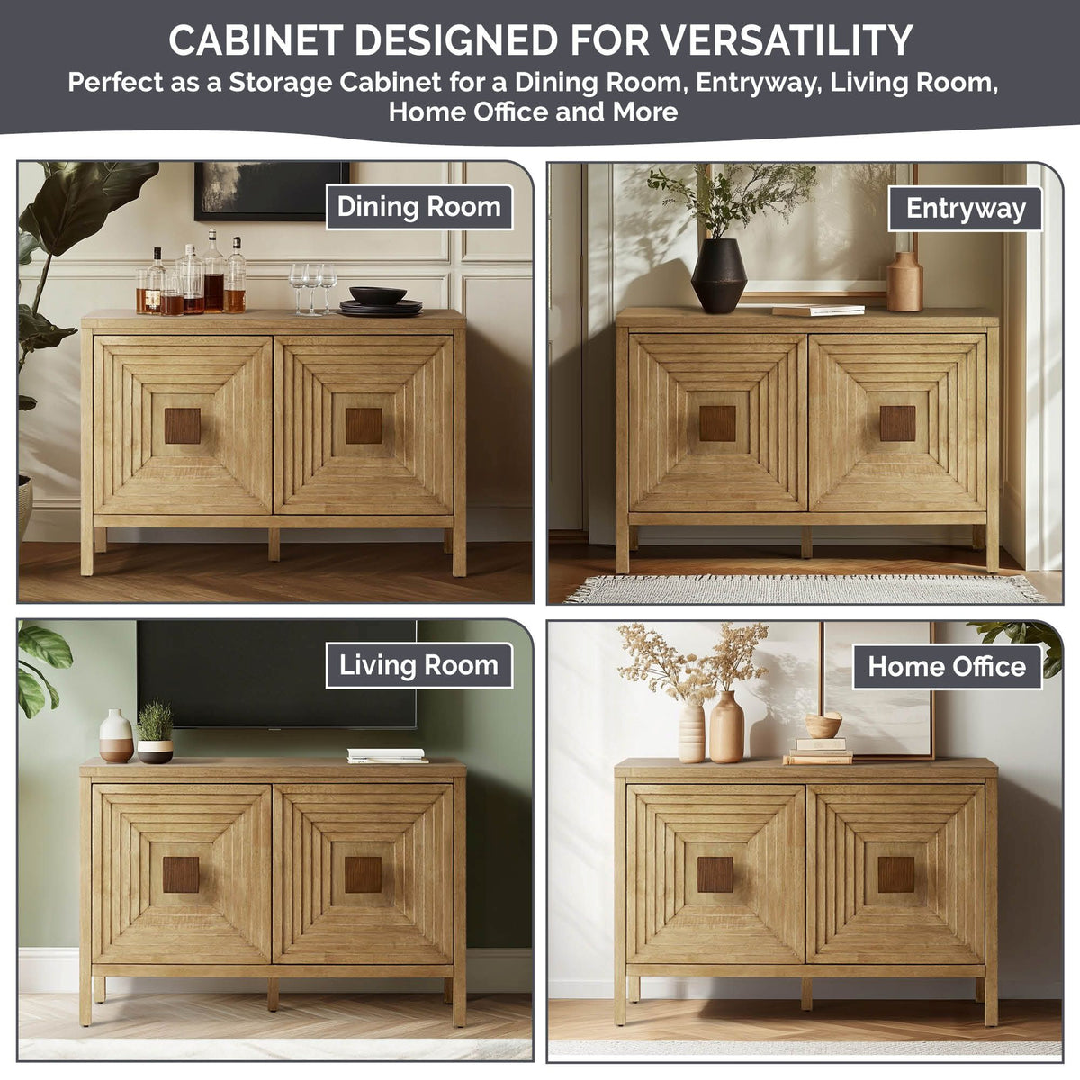 Paige Geometric 2-Door Storage Cabinet with Adjustable Shelves - Natural