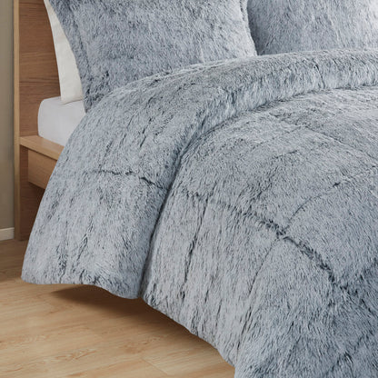 Malea Shaggy Faux Fur Comforter Mini Set - Black/White
