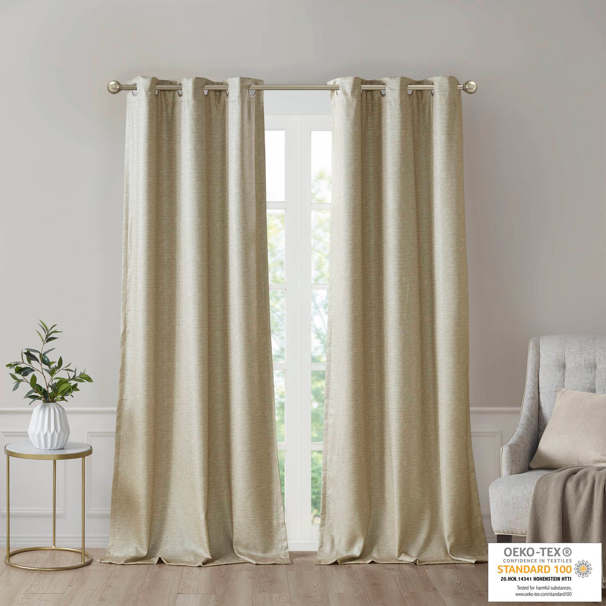 Como Tonal Printed Faux Silk Room Darkening Curtain Panel Pair - Taupe