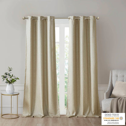 Como Tonal Printed Faux Silk Room Darkening Curtain Panel Pair - Taupe