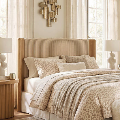 Solene Channel-Tufted Full/Queen Upholstered Wood Headboard - Beige/Natural