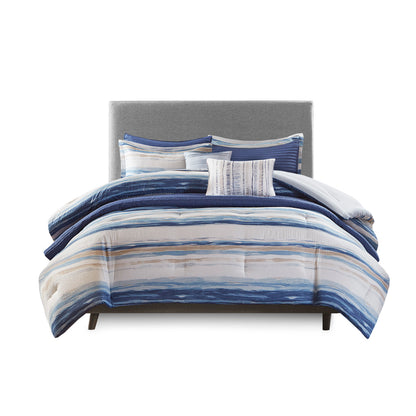Marina 8 Piece Printed Seersucker Comforter and Quilt Set Collection - Blue