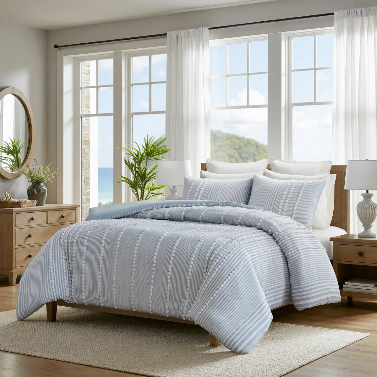 Anslee 3 Piece Cotton Yarn Dyed Duvet Cover Set - Blue