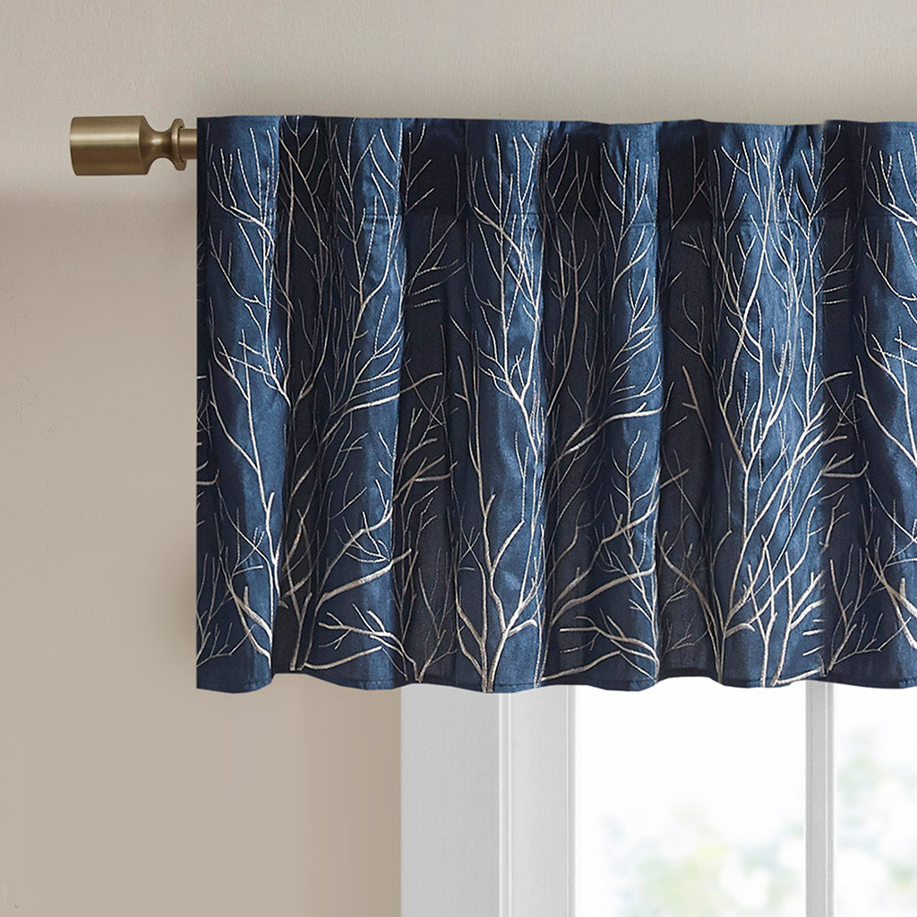 Andora Faux Silk Embroidered Window Valance - Navy