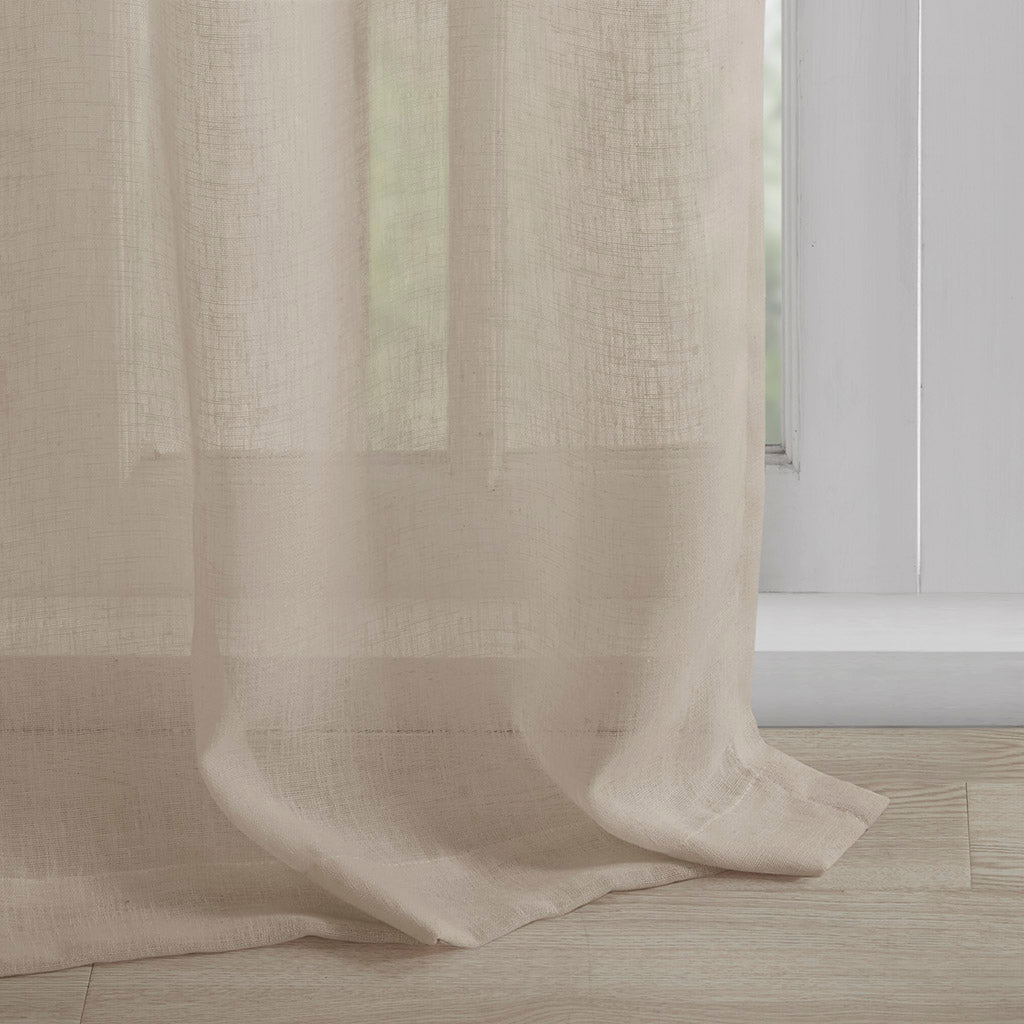 Rosette Floral Embellished Cuff Tab Top Solid Curtain Panel - Linen