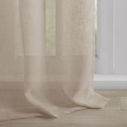 Rosette Floral Embellished Cuff Tab Top Solid Curtain Panel - Linen