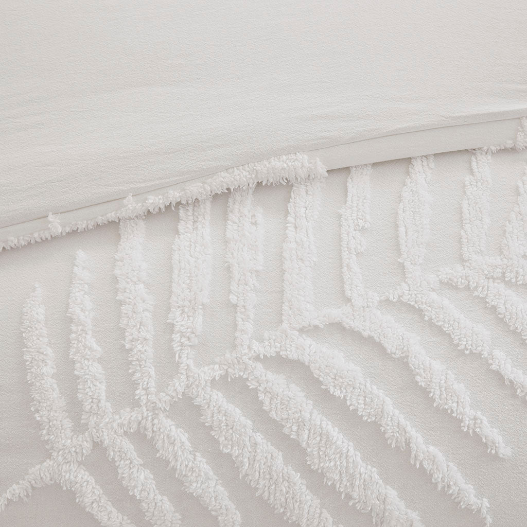 Bahari 3 Piece Tufted Cotton Chenille Palm Duvet Cover Set - Off-White