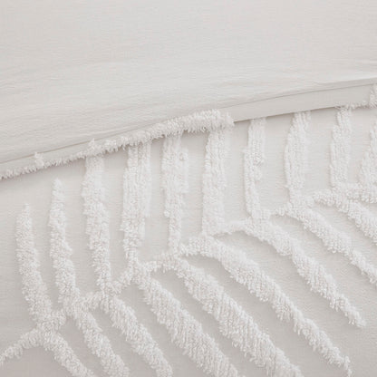Bahari 3 Piece Tufted Cotton Chenille Palm Duvet Cover Set - Off-White