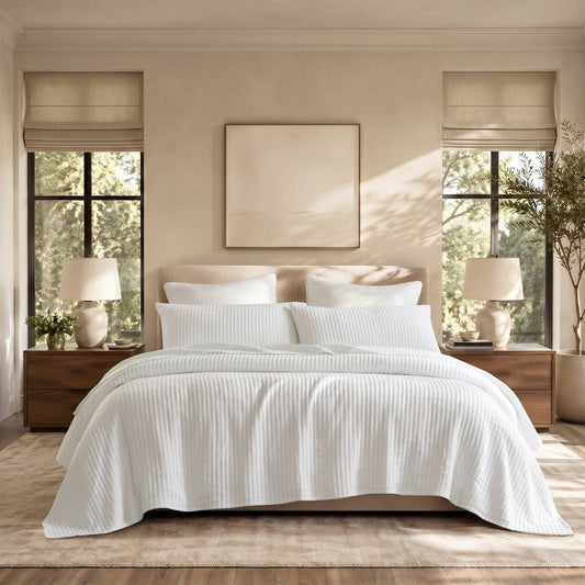 Hayden  3-Piece Cotton Blend Textured Knit Quilt Set - Off White