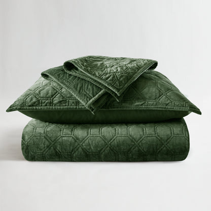Harper 3 Piece Velvet Quilt Set - Green