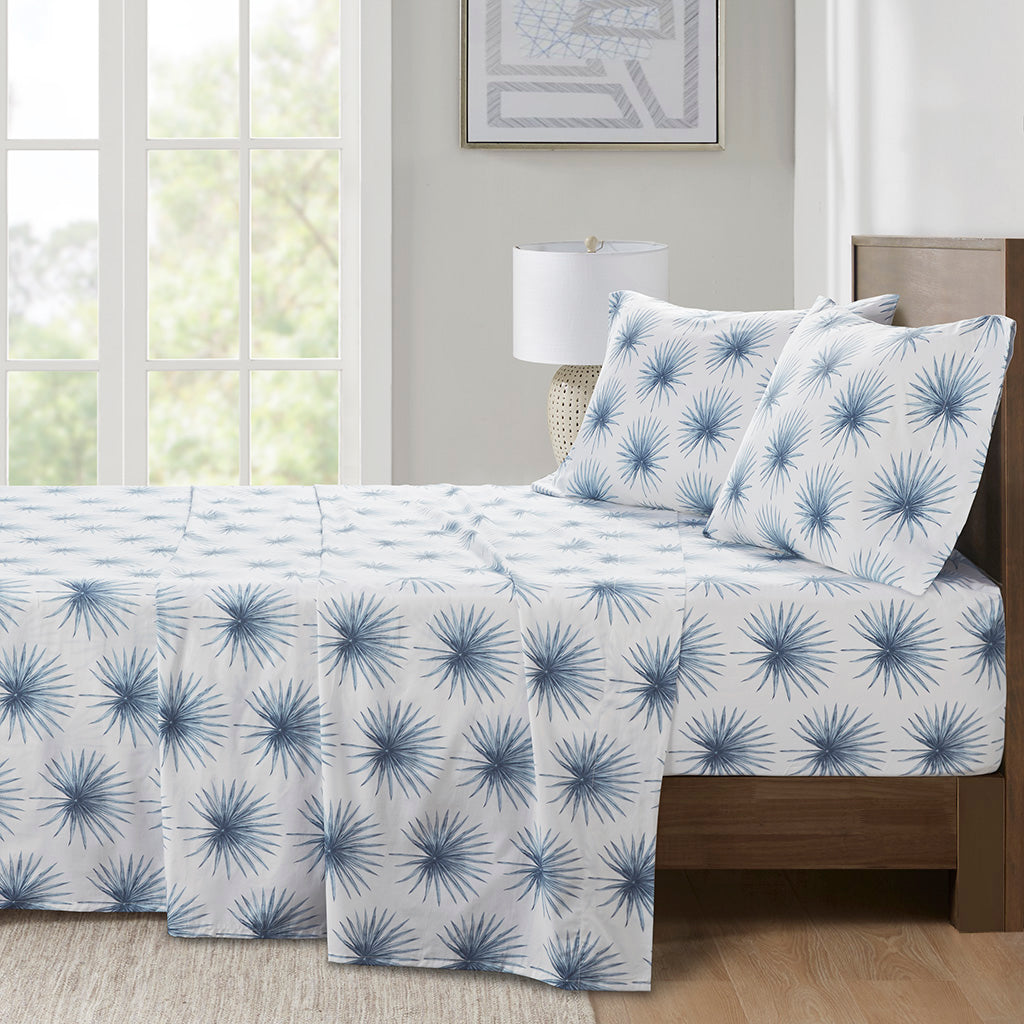 200 Thread Count Printed Cotton Sheet Set - Blue Palmetto