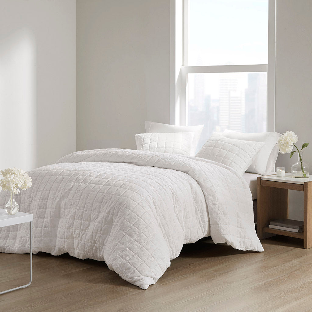 Cocoon 3 Piece Quilt Top Duvet Cover Mini Set - White