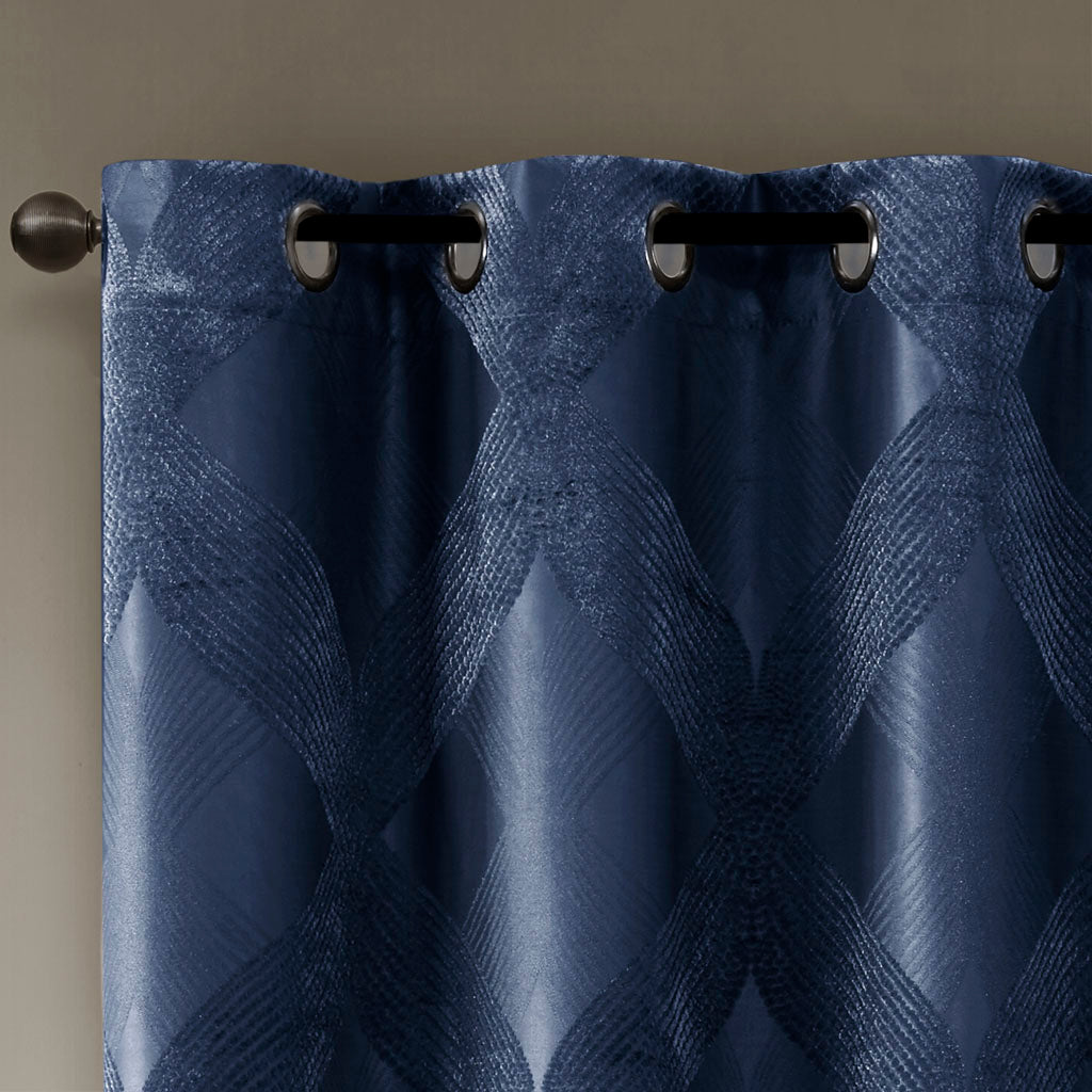 Bentley Ogee Knitted Jacquard Total Blackout Curtain Panel - Navy