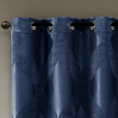 Bentley Ogee Knitted Jacquard Total Blackout Curtain Panel - Navy