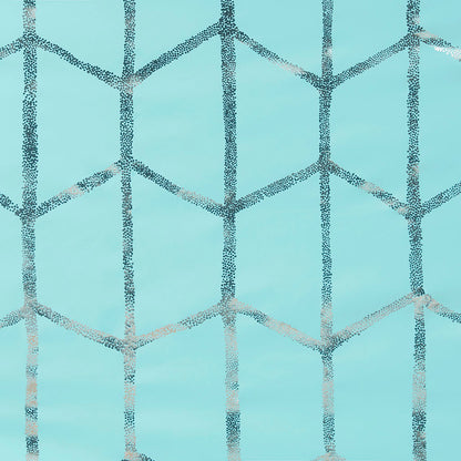 Raina Total Blackout Metallic Print Grommet Top Curtain Panel - Aqua/Silver
