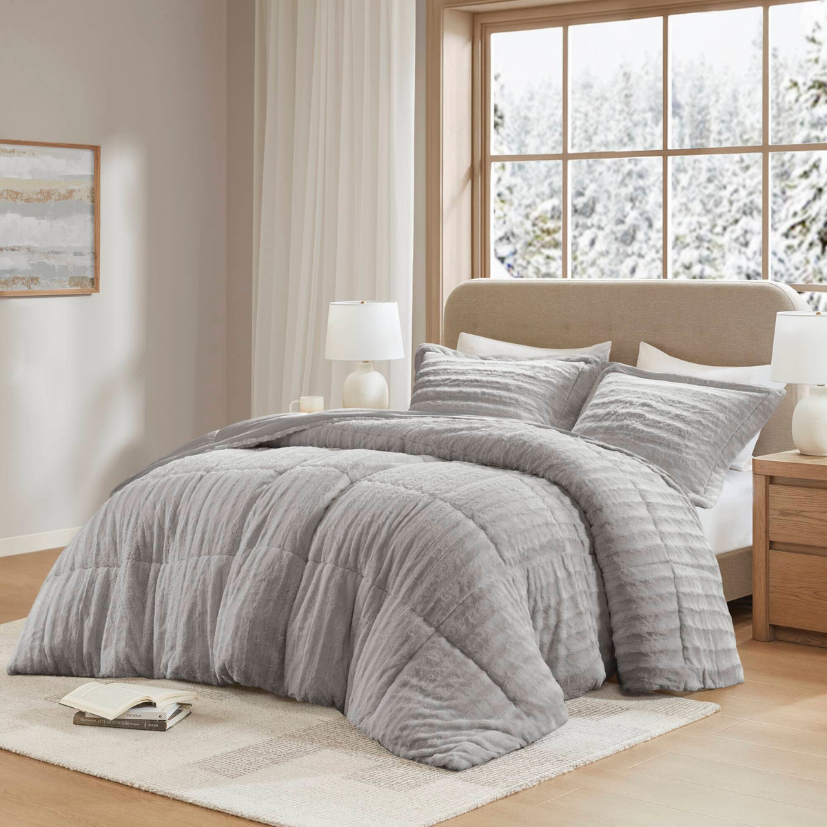 Duke Faux Fur Comforter Mini Set - Grey