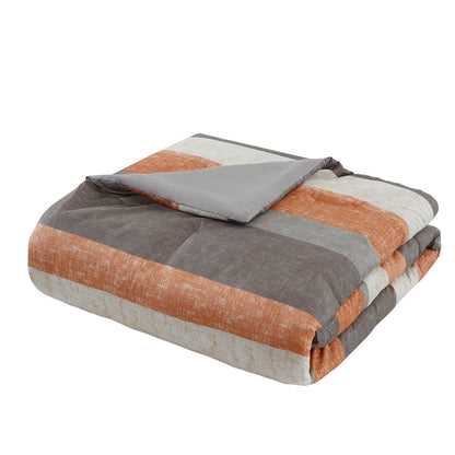 Jaxon Stripe Comforter Set with Bed Sheets - Coral/Grey
