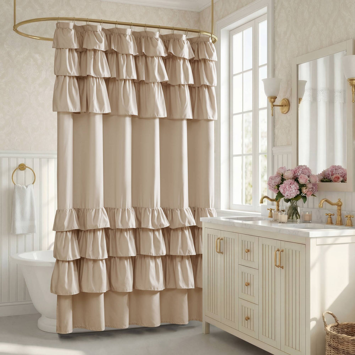 Grace Ruffled Shower Curtain - Beige