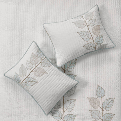 Caelie 6 Piece Embroidered Quilt Set with Throw Pillows - Blue